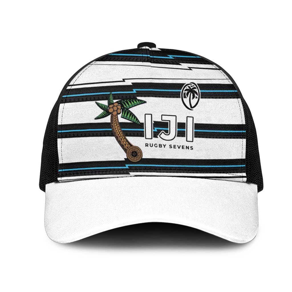 Fijian Rugby Sevens Mesh Trucker Cap Masi Tapa Pattern Stripes Sporty Style LT03 One Size Black White - Polynesian Pride