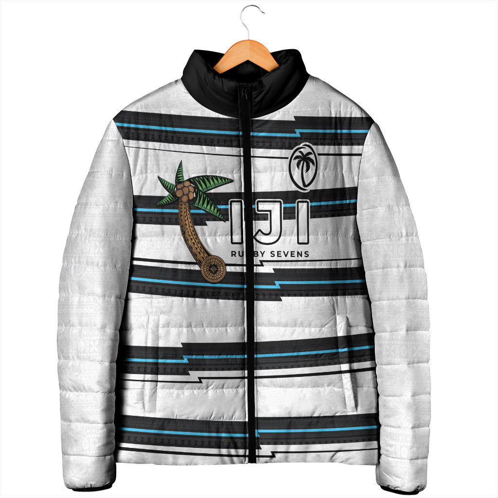 Custom Fijian Rugby Sevens Padded Jacket Masi Tapa Pattern Stripes Sporty Style LT03 - Polynesian Pride
