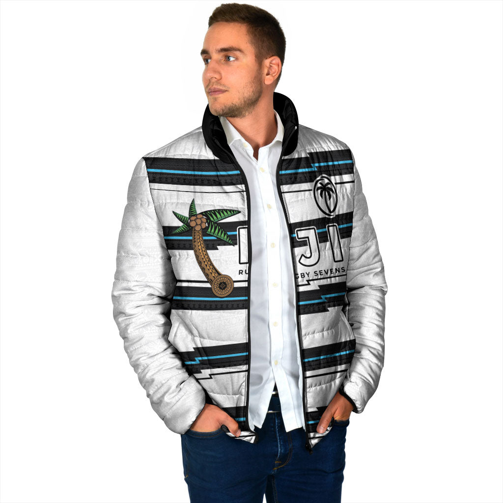 Custom Fijian Rugby Sevens Padded Jacket Masi Tapa Pattern Stripes Sporty Style LT03 - Polynesian Pride
