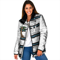 Custom Fijian Rugby Sevens Padded Jacket Masi Tapa Pattern Stripes Sporty Style LT03 Women White - Polynesian Pride