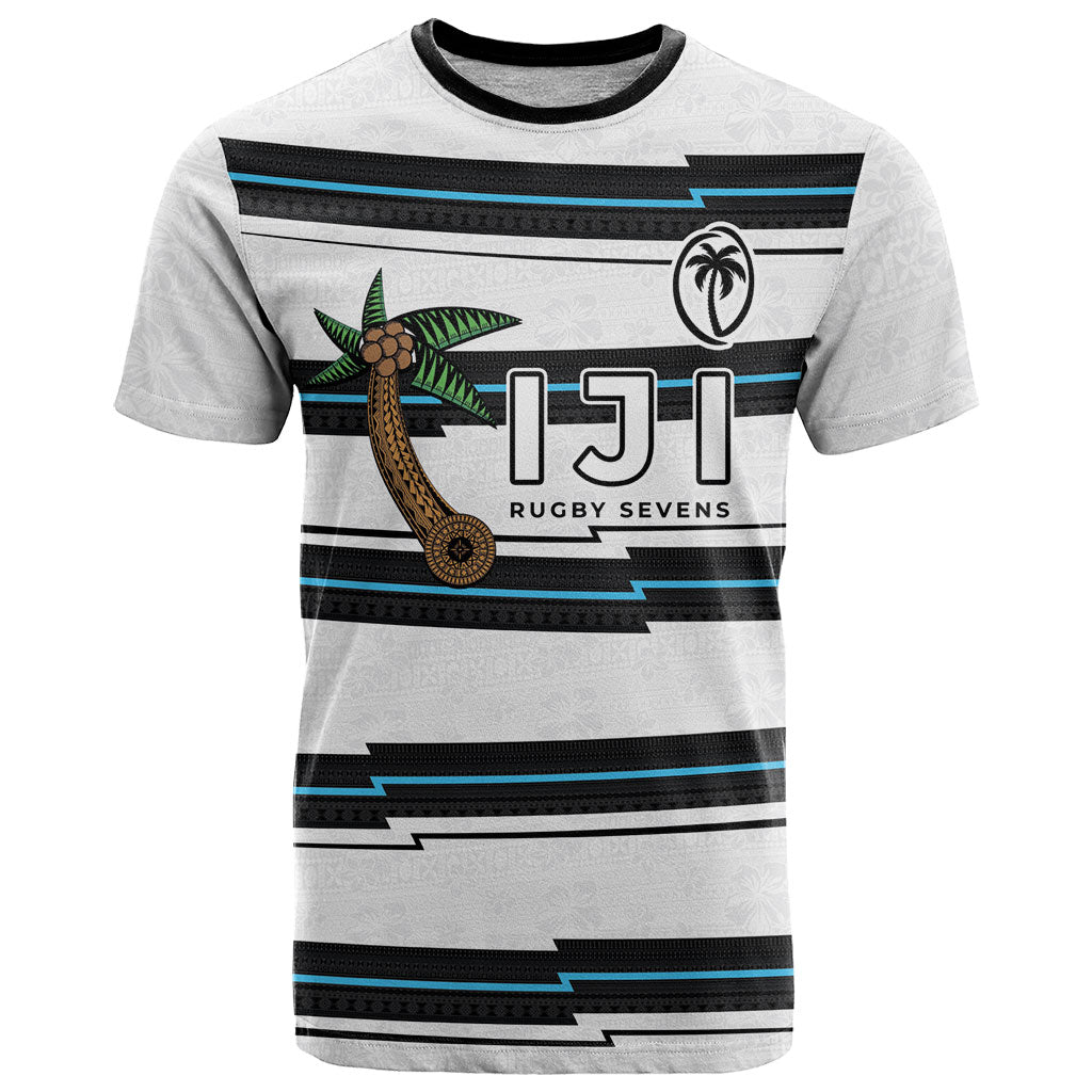 Custom Fijian Rugby Sevens T Shirt Masi Tapa Pattern Stripes Sporty Style LT03 White - Polynesian Pride