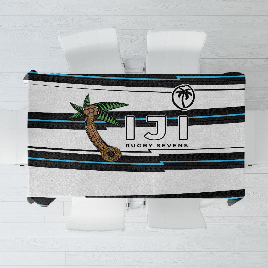 Fijian Rugby Sevens Tablecloth Masi Tapa Pattern Stripes Sporty Style LT03 White - Polynesian Pride