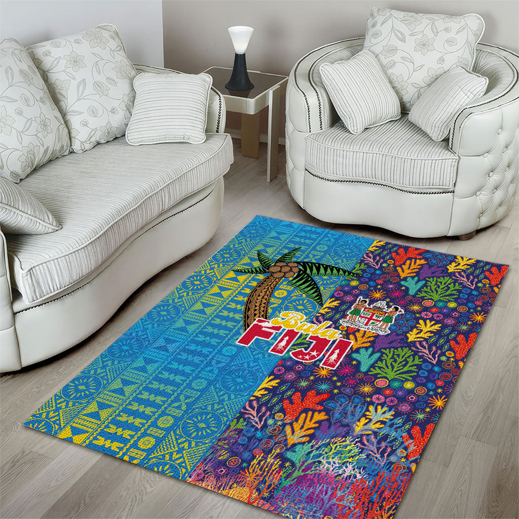 Fijian Coral Reef Area Rug with Traditional Tapa Pattern Split Style LT03 - Polynesian Pride