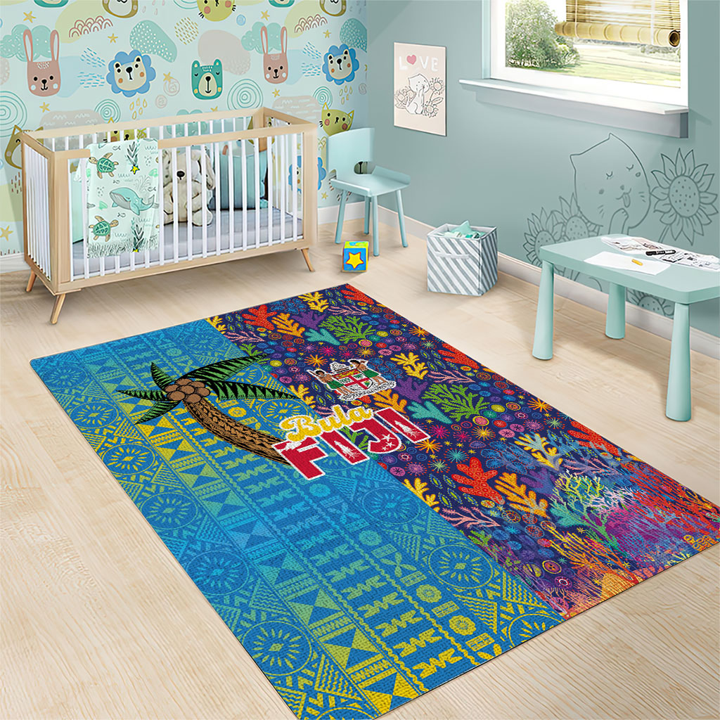Fijian Coral Reef Area Rug with Traditional Tapa Pattern Split Style LT03 - Polynesian Pride