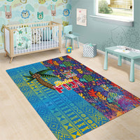 Fijian Coral Reef Area Rug with Traditional Tapa Pattern Split Style LT03 - Polynesian Pride