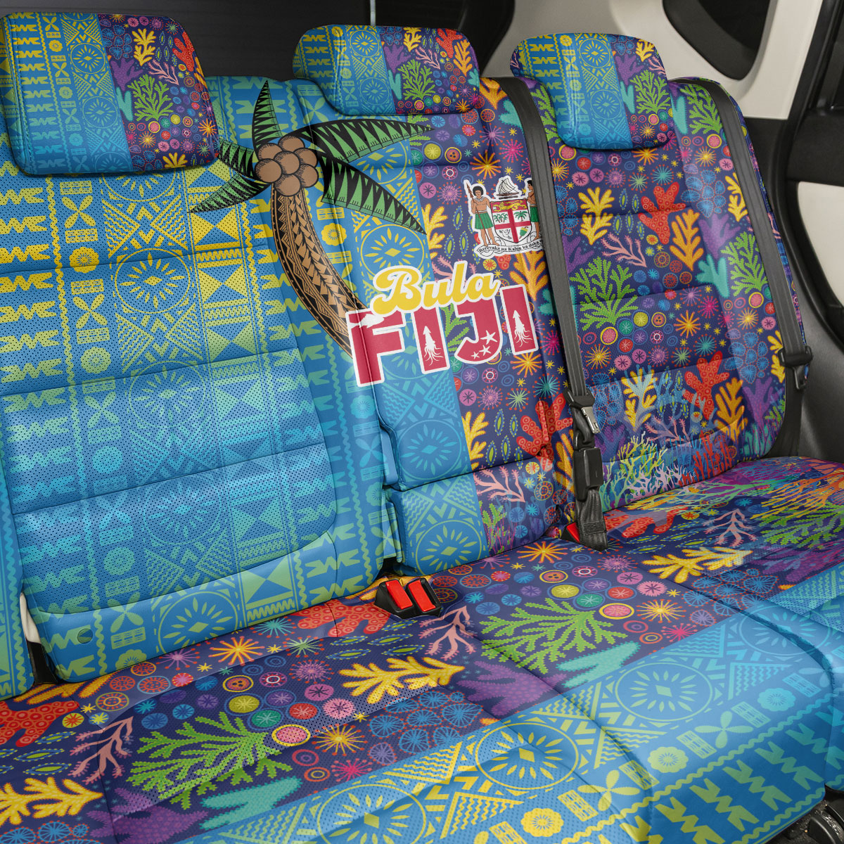 Fijian Coral Reef Back Car Seat Cover with Traditional Tapa Pattern Split Style LT03 - Polynesian Pride