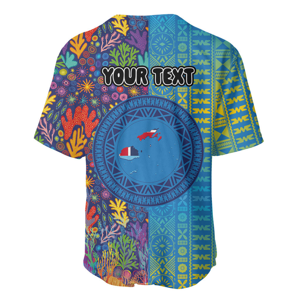 Personalised Fijian Coral Reef Baseball Jersey with Traditional Tapa Pattern Split Style LT03 - Polynesian Pride