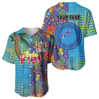 Personalised Fijian Coral Reef Baseball Jersey with Traditional Tapa Pattern Split Style LT03 - Polynesian Pride
