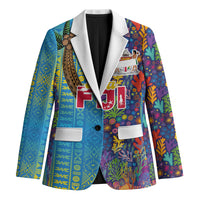Personalised Fijian Coral Reef Blazer with Traditional Tapa Pattern Split Style LT03 Unisex Multicolor - Polynesian Pride