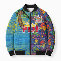 Personalised Fijian Coral Reef Bomber Puffer Jacket with Traditional Tapa Pattern Split Style LT03 Unisex Multicolor - Polynesian Pride