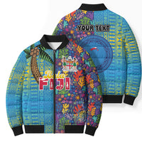 Personalised Fijian Coral Reef Bomber Puffer Jacket with Traditional Tapa Pattern Split Style LT03 - Polynesian Pride