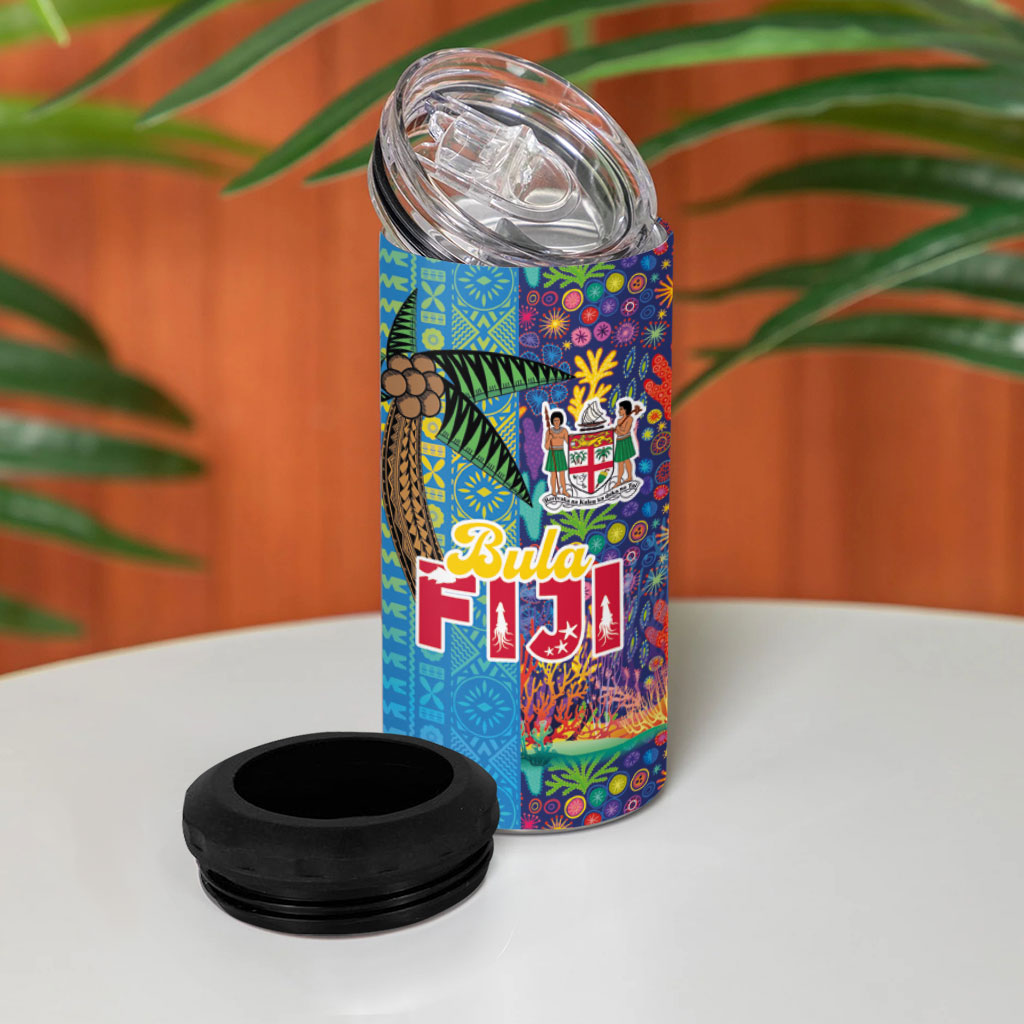 Fijian Coral Reef 4 in 1 Can Cooler Tumbler with Traditional Tapa Pattern Split Style LT03 - Polynesian Pride