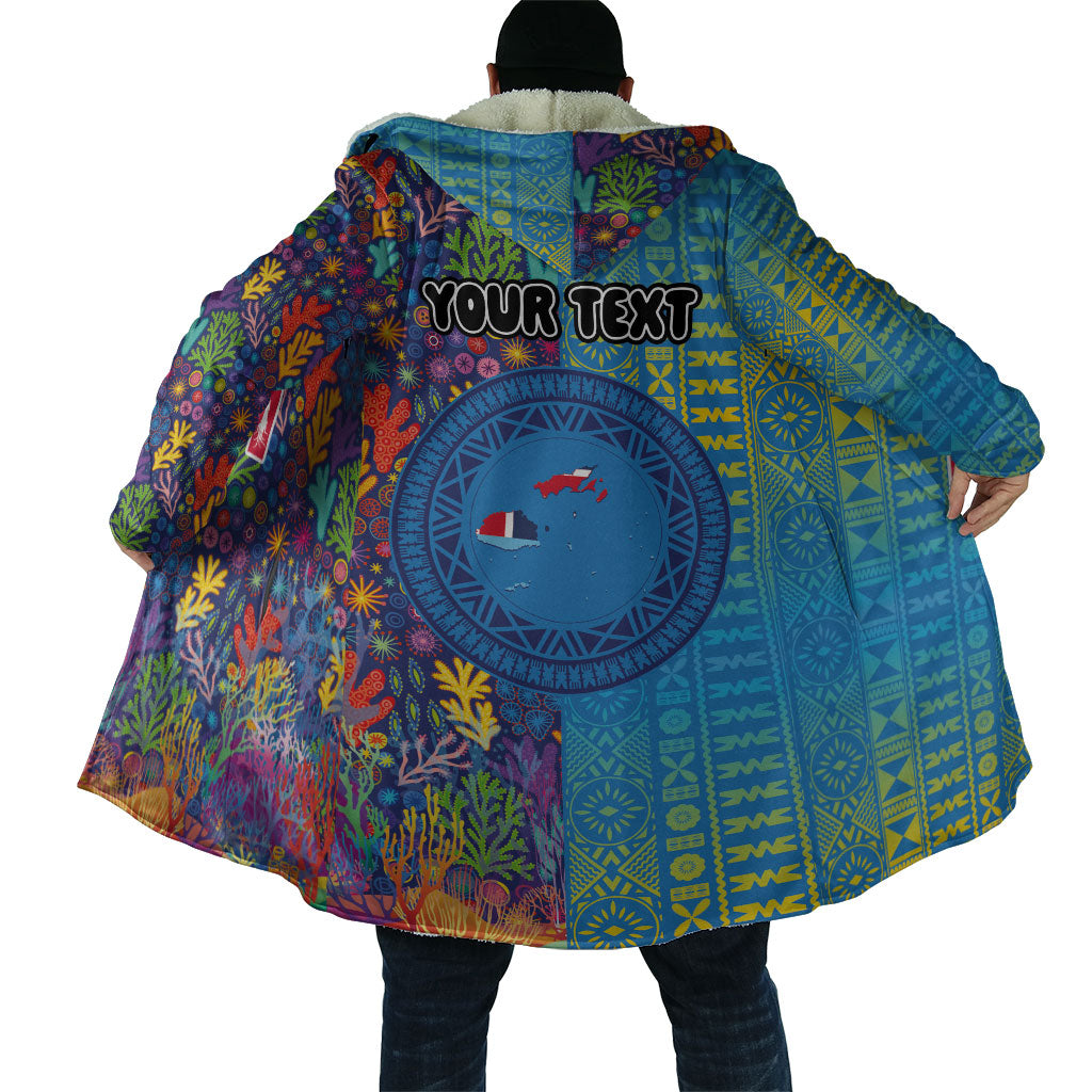 Personalised Fijian Coral Reef Cloak with Traditional Tapa Pattern Split Style LT03 - Polynesian Pride