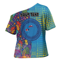 Personalised Fijian Coral Reef Cross Shoulder Shirt with Traditional Tapa Pattern Split Style LT03 - Polynesian Pride