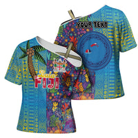 Personalised Fijian Coral Reef Cross Shoulder Shirt with Traditional Tapa Pattern Split Style LT03 - Polynesian Pride