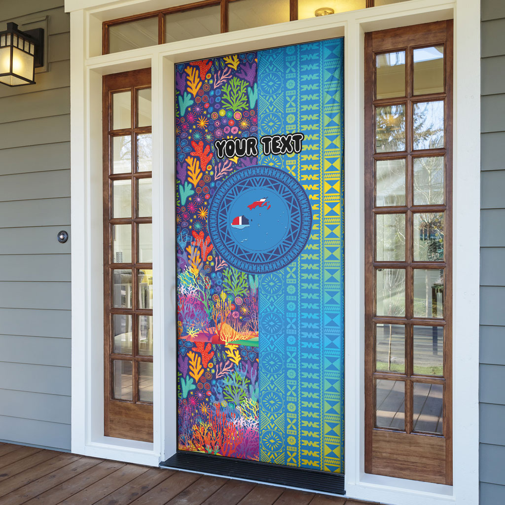 Personalised Fijian Coral Reef Door Cover with Traditional Tapa Pattern Split Style LT03 - Polynesian Pride