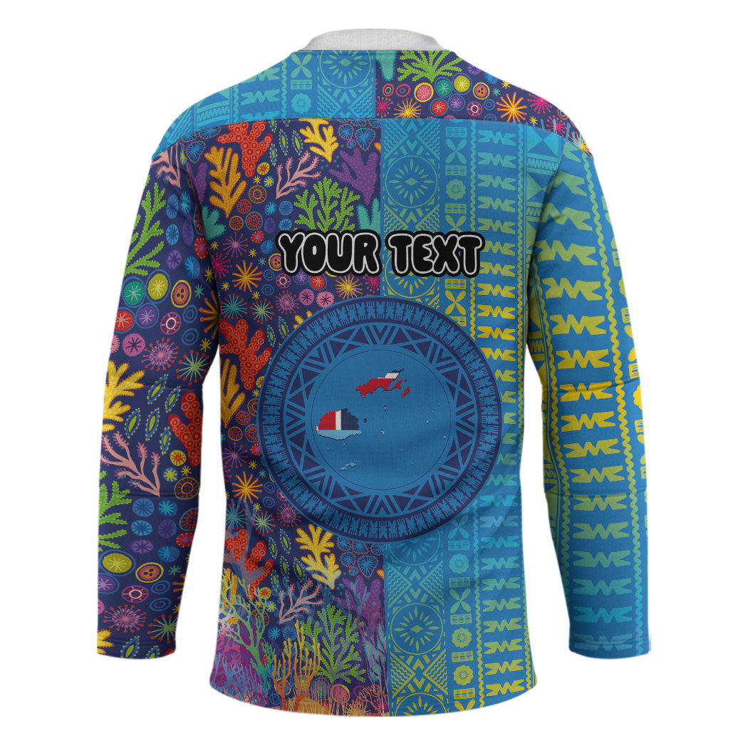 Personalised Fijian Coral Reef Hockey Jersey with Traditional Tapa Pattern Split Style LT03 - Polynesian Pride
