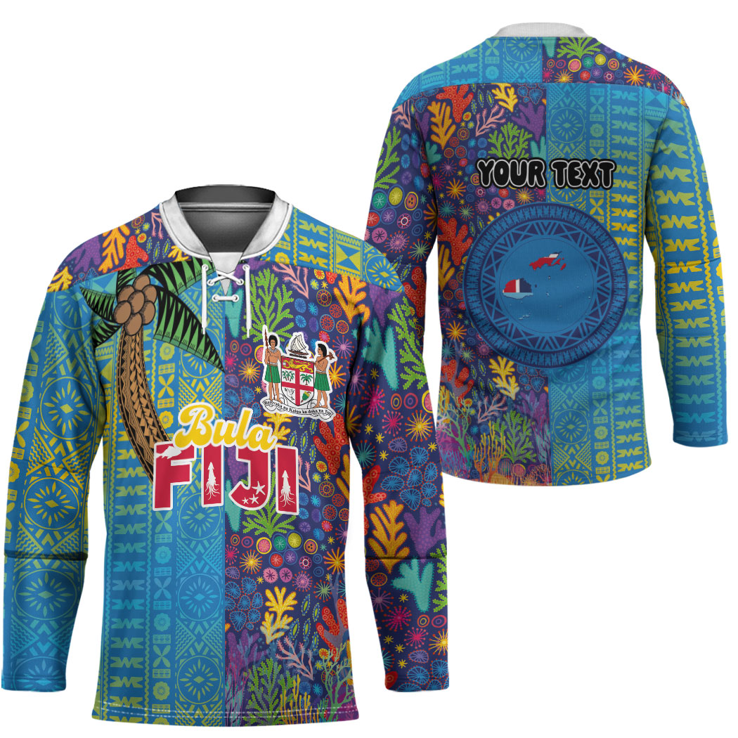 Personalised Fijian Coral Reef Hockey Jersey with Traditional Tapa Pattern Split Style LT03 - Polynesian Pride