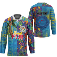 Personalised Fijian Coral Reef Hockey Jersey with Traditional Tapa Pattern Split Style LT03 - Polynesian Pride
