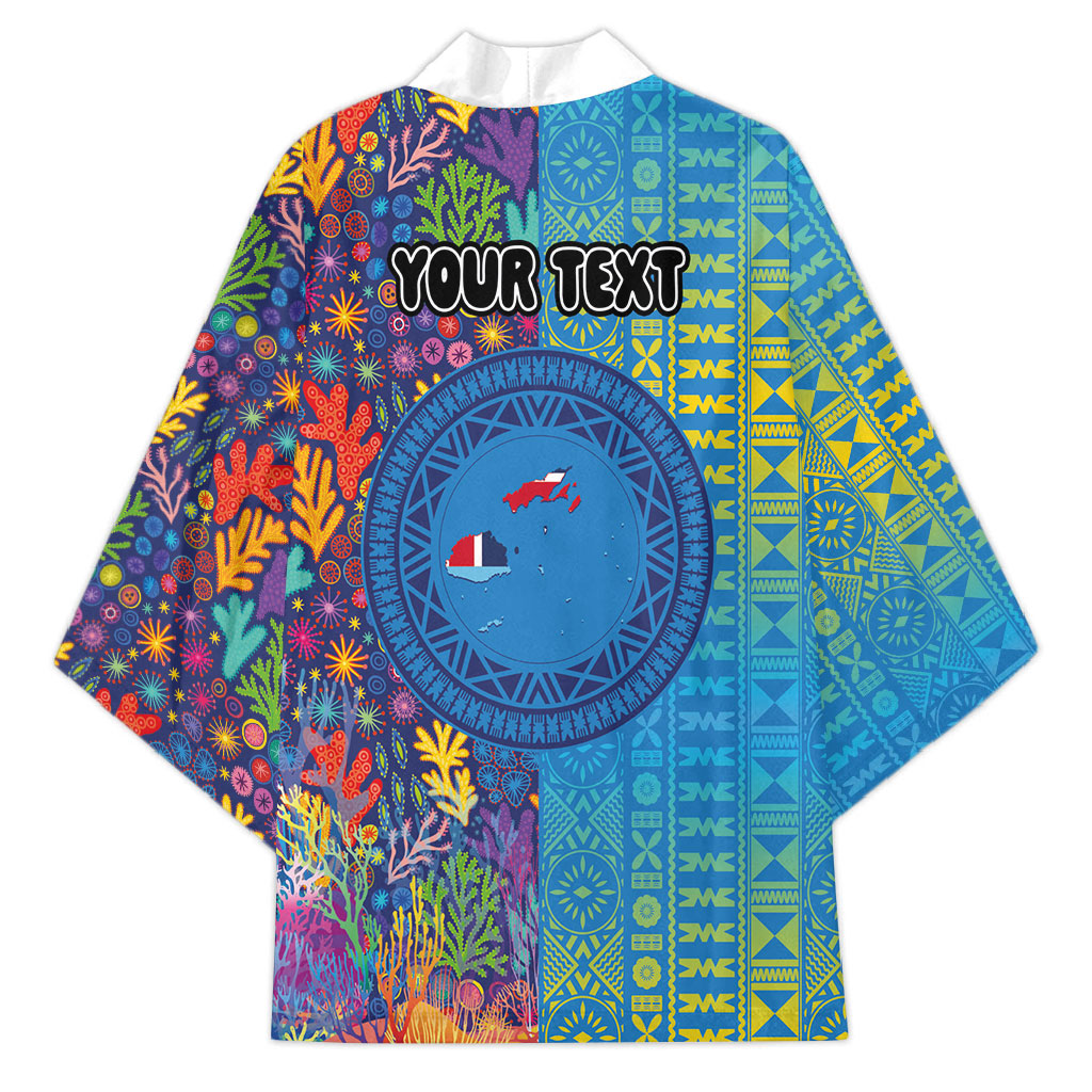 Personalised Fijian Coral Reef Kimono with Traditional Tapa Pattern Split Style LT03 - Polynesian Pride