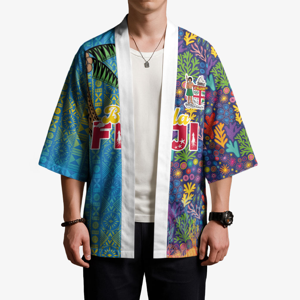 Personalised Fijian Coral Reef Kimono with Traditional Tapa Pattern Split Style LT03 - Polynesian Pride
