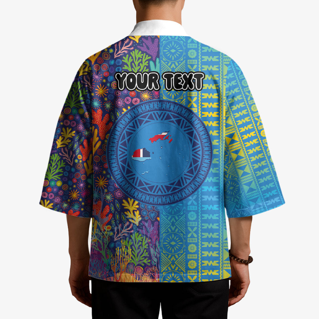 Personalised Fijian Coral Reef Kimono with Traditional Tapa Pattern Split Style LT03 - Polynesian Pride
