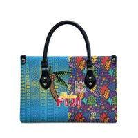 Fijian Coral Reef Leather Bag with Traditional Tapa Pattern Split Style LT03 - Polynesian Pride