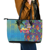 Fijian Coral Reef Leather Tote Bag with Traditional Tapa Pattern Split Style LT03 - Polynesian Pride