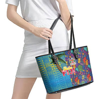 Fijian Coral Reef Leather Tote Bag with Traditional Tapa Pattern Split Style LT03 - Polynesian Pride