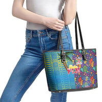 Fijian Coral Reef Leather Tote Bag with Traditional Tapa Pattern Split Style LT03 - Polynesian Pride