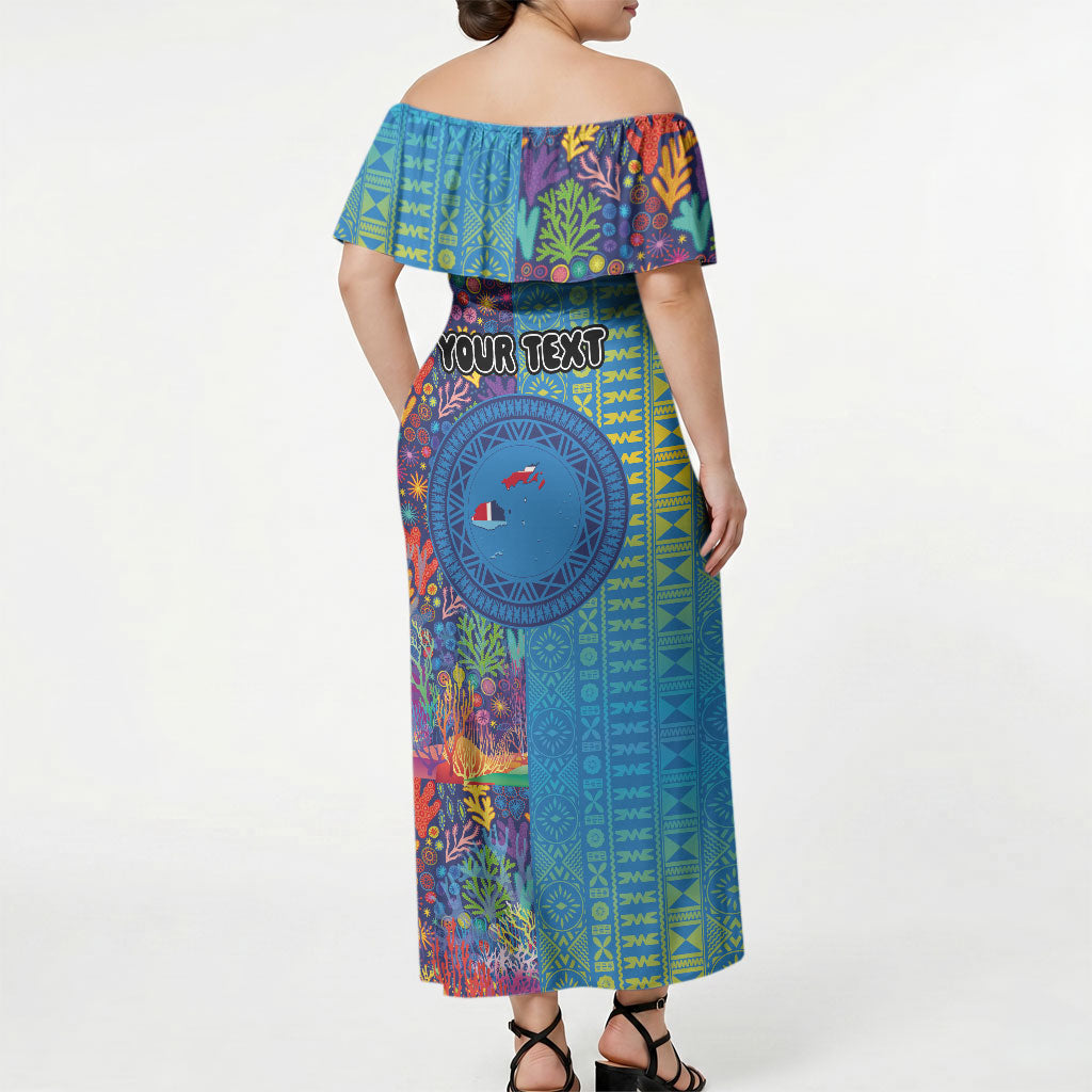 Personalised Fijian Coral Reef Off Shoulder Maxi Dress with Traditional Tapa Pattern Split Style LT03 - Polynesian Pride