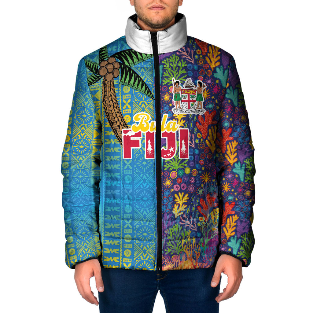 Personalised Fijian Coral Reef Padded Jacket with Traditional Tapa Pattern Split Style LT03 Men Multicolor - Polynesian Pride