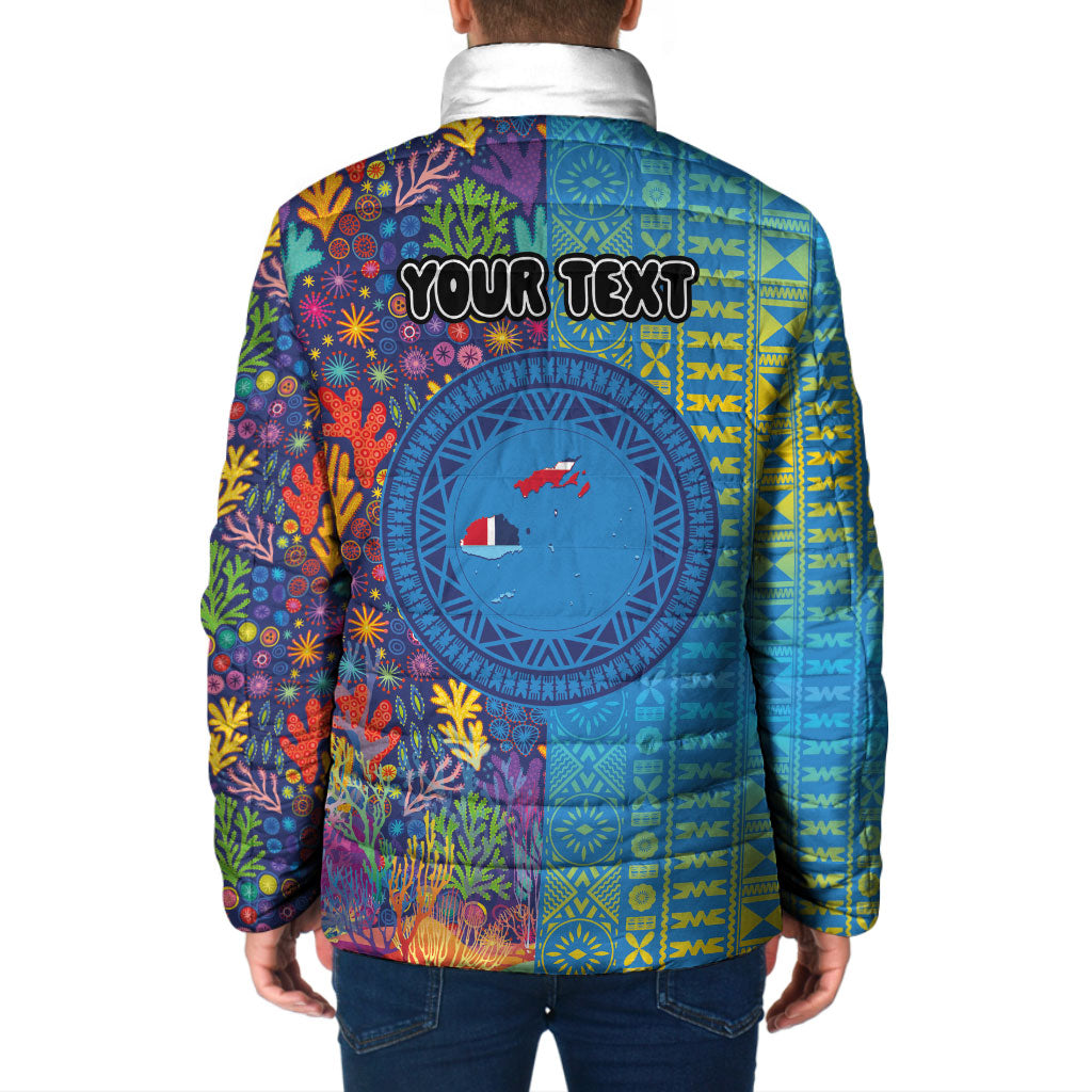 Personalised Fijian Coral Reef Padded Jacket with Traditional Tapa Pattern Split Style LT03 - Polynesian Pride
