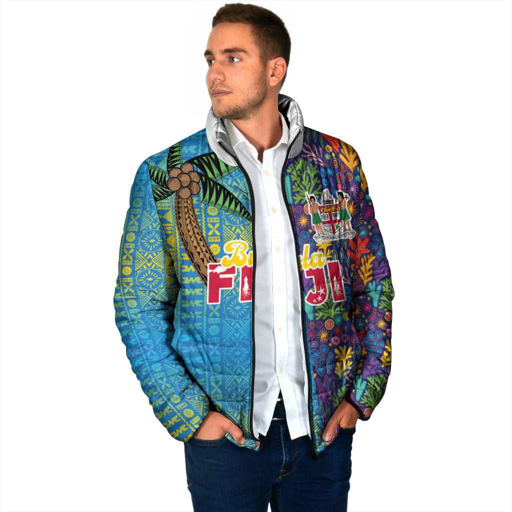 Personalised Fijian Coral Reef Padded Jacket with Traditional Tapa Pattern Split Style LT03 - Polynesian Pride