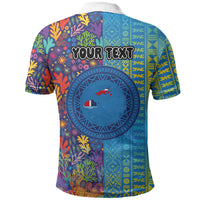 Personalised Fijian Coral Reef Polo Shirt with Traditional Tapa Pattern Split Style LT03 - Polynesian Pride