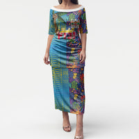 Personalised Fijian Coral Reef Puletasi with Traditional Tapa Pattern Split Style LT03 Long Dress Multicolor - Polynesian Pride