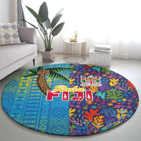 Fijian Coral Reef Round Carpet with Traditional Tapa Pattern Split Style LT03 - Polynesian Pride