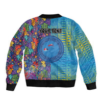 Personalised Fijian Coral Reef Sleeve Zip Bomber Jacket with Traditional Tapa Pattern Split Style LT03 - Polynesian Pride