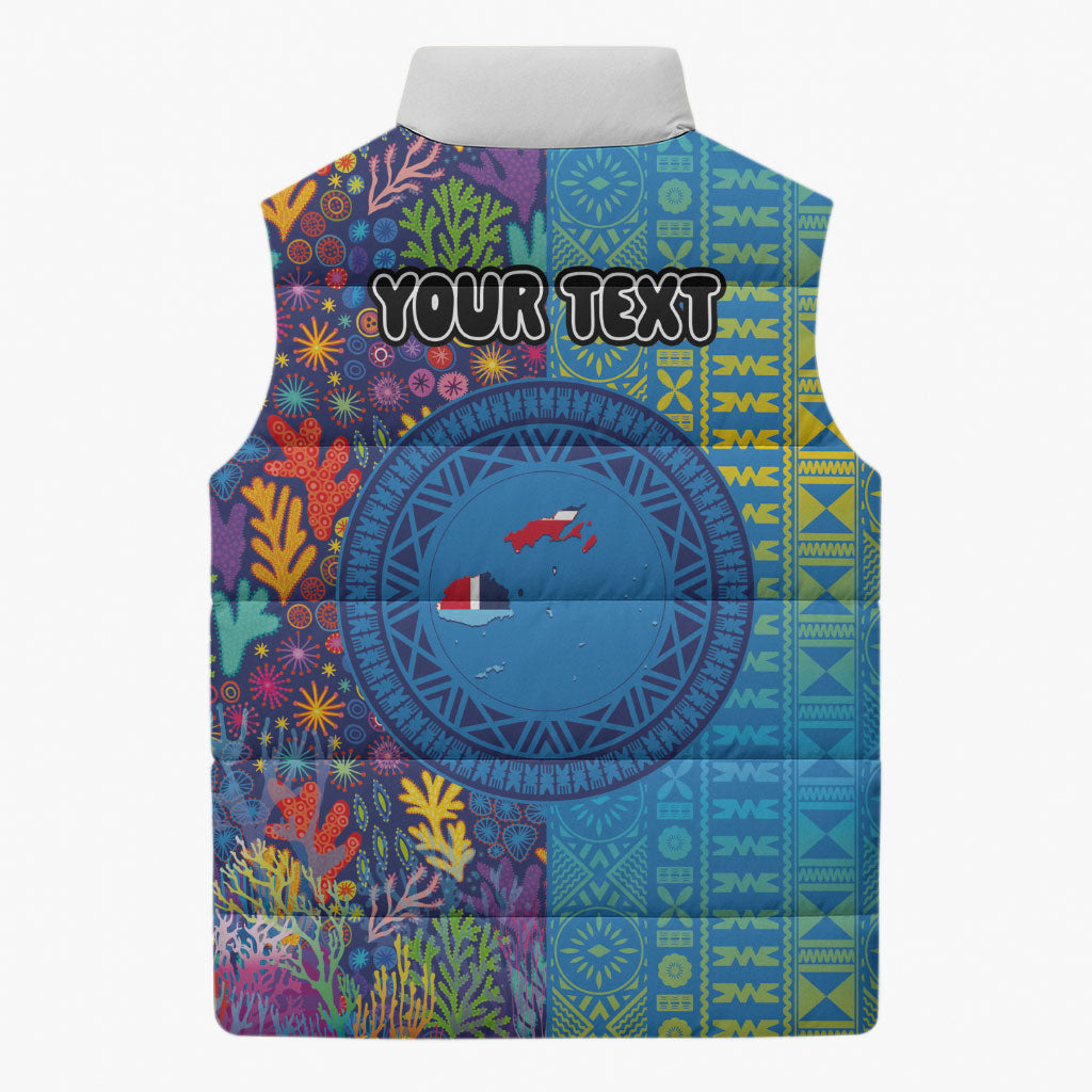 Personalised Fijian Coral Reef Sleeveless Puffer Jacket with Traditional Tapa Pattern Split Style LT03 - Polynesian Pride