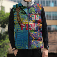 Personalised Fijian Coral Reef Sleeveless Puffer Jacket with Traditional Tapa Pattern Split Style LT03 - Polynesian Pride