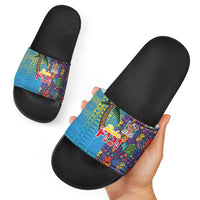 Fijian Coral Reef Slide Sandals with Traditional Tapa Pattern Split Style LT03 - Polynesian Pride