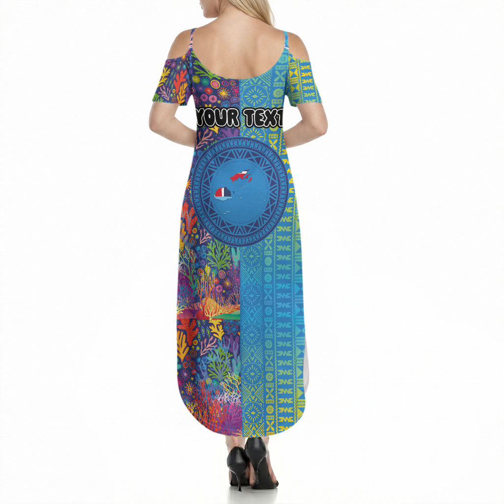 Personalised Fijian Coral Reef Summer Maxi Dress with Traditional Tapa Pattern Split Style LT03 - Polynesian Pride