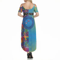 Personalised Fijian Coral Reef Summer Maxi Dress with Traditional Tapa Pattern Split Style LT03 - Polynesian Pride