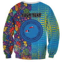 Personalised Fijian Coral Reef Sweatshirt with Traditional Tapa Pattern Split Style LT03 - Polynesian Pride