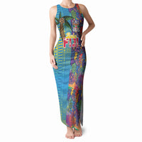 Personalised Fijian Coral Reef Tank Maxi Dress with Traditional Tapa Pattern Split Style LT03 Women Multicolor - Polynesian Pride