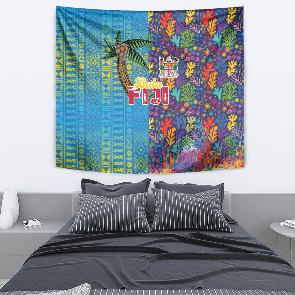 Fijian Coral Reef Tapestry with Traditional Tapa Pattern Split Style LT03 - Polynesian Pride