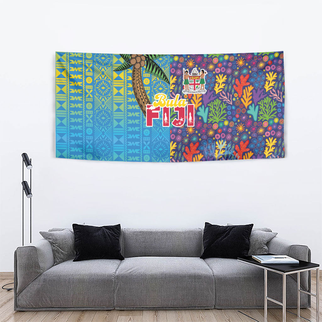 Fijian Coral Reef Tapestry with Traditional Tapa Pattern Split Style LT03 - Polynesian Pride