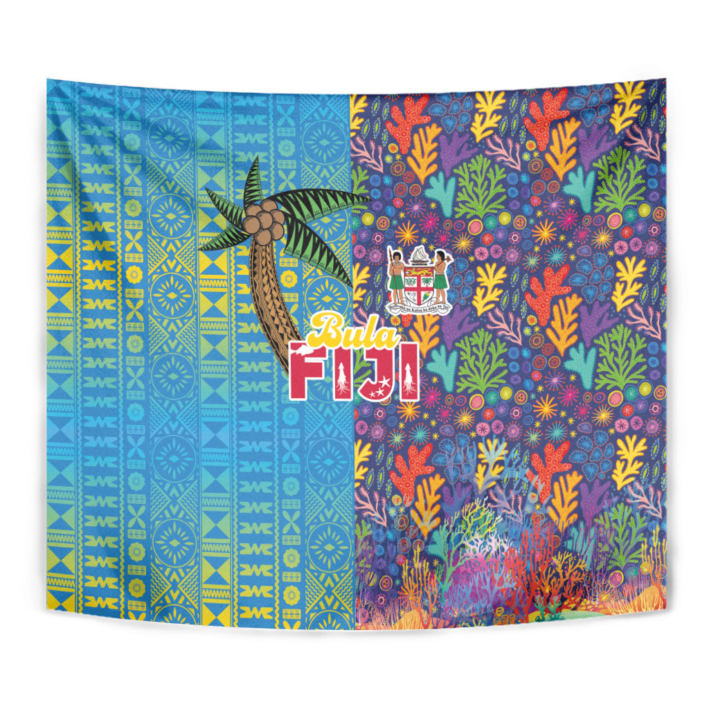 Fijian Coral Reef Tapestry with Traditional Tapa Pattern Split Style LT03 - Polynesian Pride