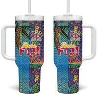 Fijian Coral Reef Tumbler With Handle with Traditional Tapa Pattern Split Style LT03 One Size: 40 oz Multicolor - Polynesian Pride