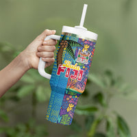 Fijian Coral Reef Tumbler With Handle with Traditional Tapa Pattern Split Style LT03 - Polynesian Pride